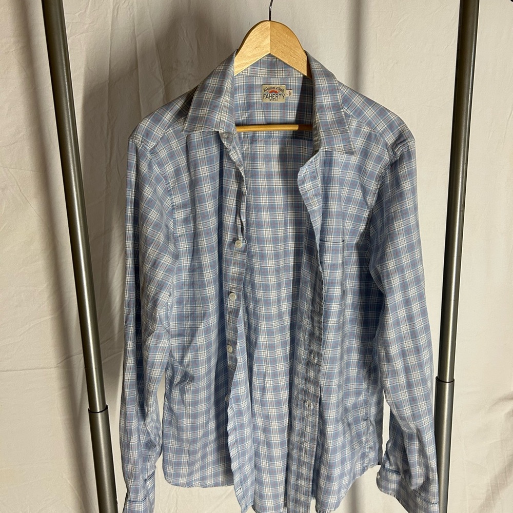 Faherty Men’s Hackett Blue Checkered Button Down.